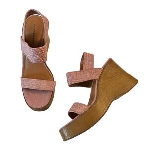 Lucky Brand Delukah Pink Slingback Weave Straps Platform Wedge Sandals Size 9.5